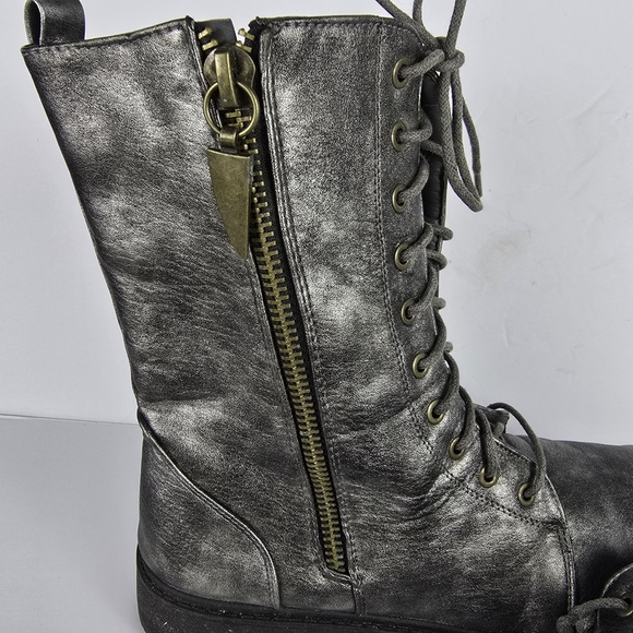 Seven 7 Women's Silver Metallic Lace-Up Mr. Zipper Combat Zip Boots, Size: 10 - Picture 10 of 13